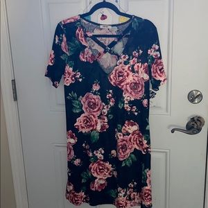 Pink and black flowered dress